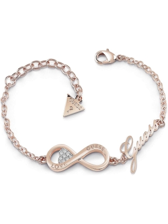 Guess bracciale Endless Love in acciaio color oro rosa con simbolo infinito e scritta
