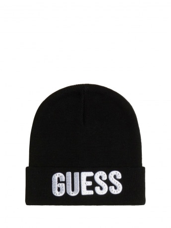 Guess berretto kids nero con logo frontale in strass
