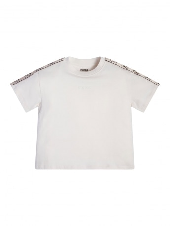 Guess t-shirt kids - junior bianca crop con logo lungo le braccia