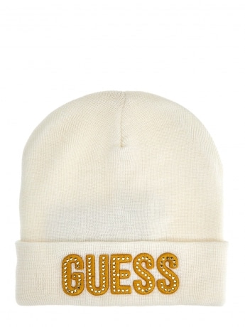 Guess berretto kids panna con logo frontale in strass