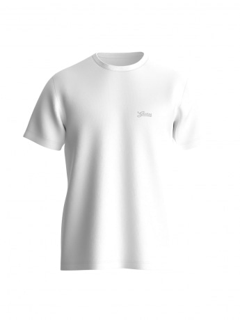 Guess t-shirt basic in cotone stretch con mini logo corsivo bianca