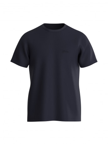 Guess t-shirt basic in cotone stretch con mini logo corsivo blu navy