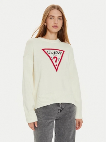 Guess maglia con logo triangolo centrale bianco panna