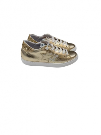 2star SNEAKERS IN PELLE LAM. ORO DETT. GLITTER