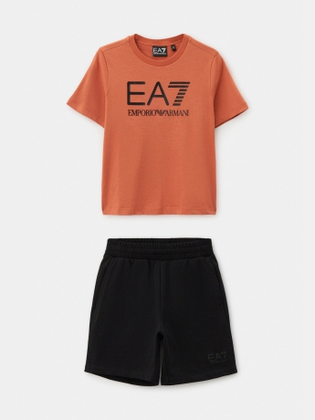 Emporio Armani completo kids-junior t-shirt e shorts visibility arancio/nero