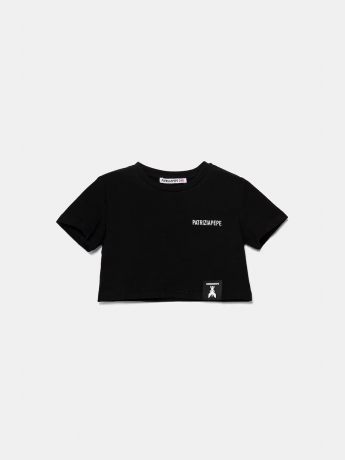 Patrizia Pepe t-shirt  junior crop nera in cotone con logo