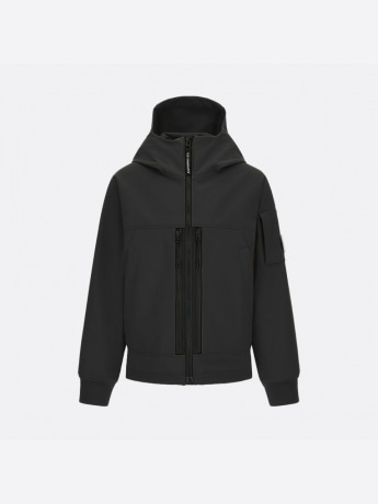 Cp Company GIUBBINO ikids/junior in soft schell nero con logo oblo