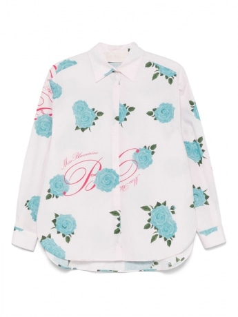 Blumarine camicia kids/junior a fantsia fiori ottanio