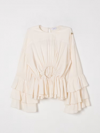 Pinko camicia con volant e charm panna