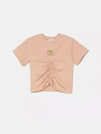 Pinko t-shirt kids/junior bianca con arricciatura e logo in contrasto