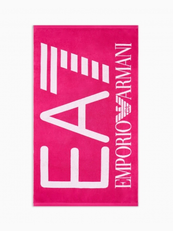 Emporio Armani telo mare in spugna di cotone fucsia  con big logo