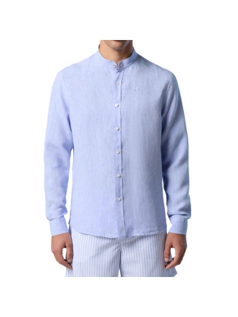 North Sails camicia collo coreano in lino  celeste