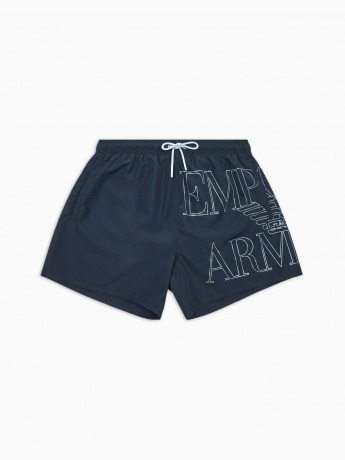 Emporio Armani costume boxer blu con maxi logo a contrasto