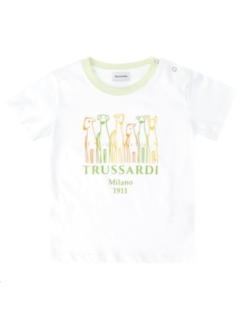 Trussardi t-shirt infant in cotone bianco con dettagli in contrasto beige e stampa frontale