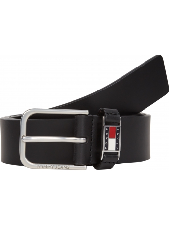Tommy Hilfiger CINTURA SCANTON 3.5 IN PELLE NERA CON LOGO