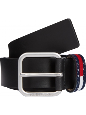 Tommy Hilfiger CINTURA RYAN 3.5 IN PELLE NERA CON LOGO