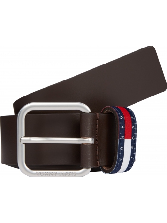 Tommy Hilfiger CINTURA RYAN 3.5 IN PELLE MARRONE CON LOGO