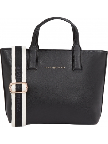 Tommy Hilfiger borsa shopping mini  in ecopelle nera con tracola logata