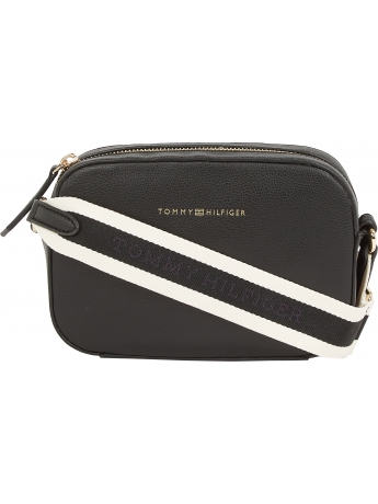 Tommy Hilfiger borsa camera beg in ecopelle nera con tracolla logata