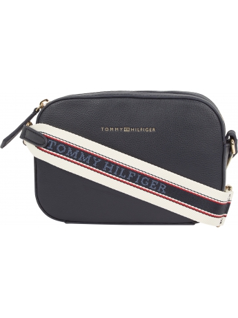 Tommy Hilfiger borsa camera beg in ecopelle blu con tracolla logata