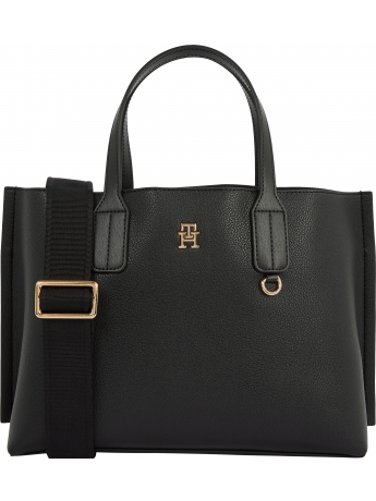 Tommy Hilfiger borsa DISTINCT MINI TOTE in ecopelle nera con tracolla