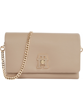 Tommy Hilfiger borsa mini crossover  MODERN  in ecopelle beige scuro  con tracolla catena