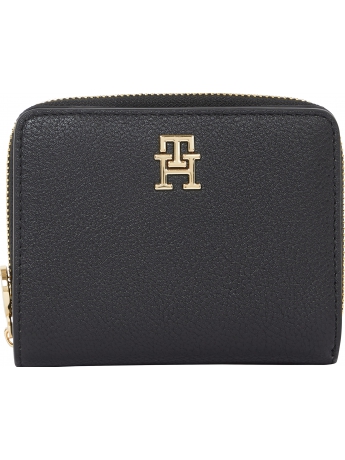 Tommy Hilfiger Portafogli ZIP AROUND IN ECOPELLE NERA con monogramma TH
