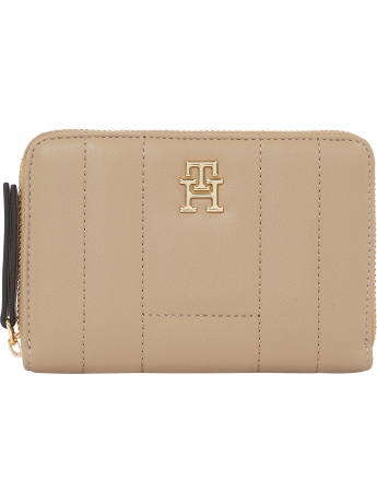 Tommy Hilfiger Portafoglio trapuntato IN ECOPELLE BEIGE SCURO con cerniera e bandiera monogramma