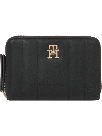 Tommy Hilfiger Portafoglio trapuntato IN ECOPELLE NERA con cerniera e bandiera monogramma