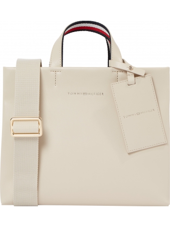 Tommy Hilfiger Shopper in ecopelle beige chiaro con tracolla ed etichetta con logo