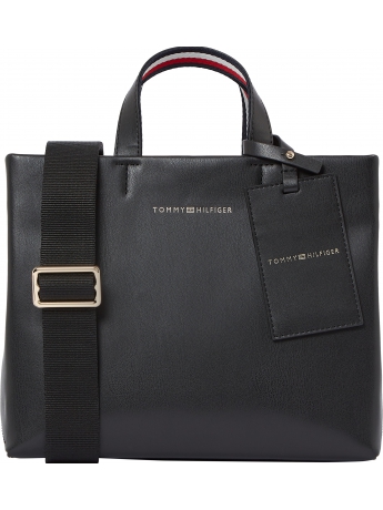 Tommy Hilfiger Shopper in ecopelle nero con tracolla ed etichetta con logo