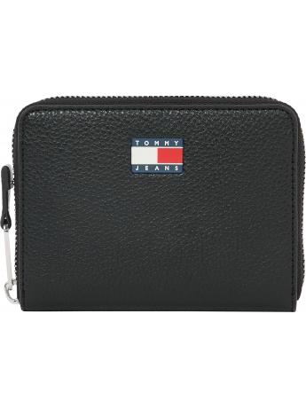 Tommy Hilfiger PORTAFOGLIO PICCOLO ZIP AROUND IN ECOPELLE NERA CON LOGO BADGE
