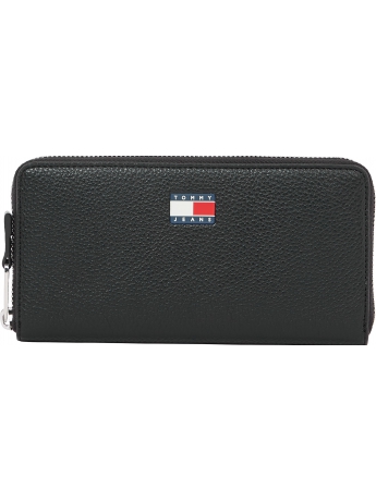 Tommy Hilfiger PORTAFOGLIO GRANDE  ZIP AROUND IN ECOPELLE NERA CON LOGO BADGE