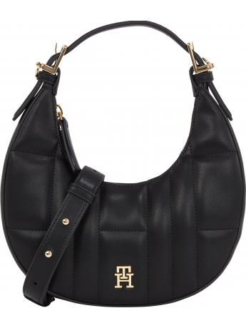 Tommy Hilfiger Borsa trapuntata a mezzaluna con monogramma nero