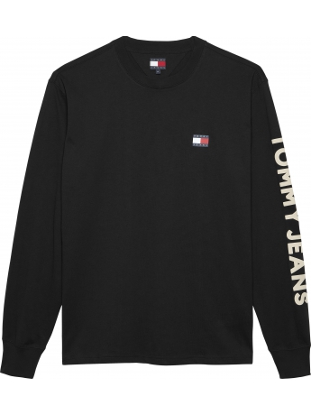 Tommy Hilfiger T-SHIRT IN COTONE NERO MANICA LUNGA CON LOGO LETTERING