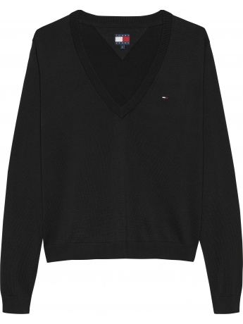 Tommy Hilfiger maglia scollo a v essential in cotone nero con micro logo