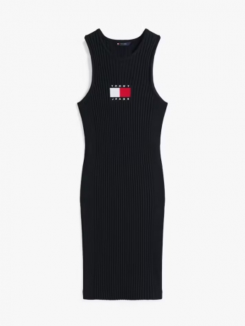 Tommy Hilfiger Mini abito IN VISCOSA NERO  senza maniche a coste