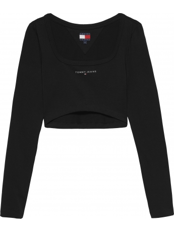 Tommy Hilfiger t-shirt cropped in cotone nero con logo lettering