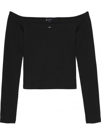 Tommy Hilfiger t-shirt in cotone nero scollo a barca con micro logo