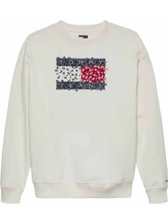 Tommy Hilfiger felpa girocollo in cotone bianco con bandiera a motivo floreale