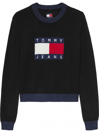 Tommy Hilfiger maglia girocollo in cotone nero con logo bandiera