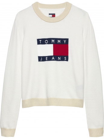 Tommy Hilfiger maglia girocollo in cotone bianco  con logo bandiera