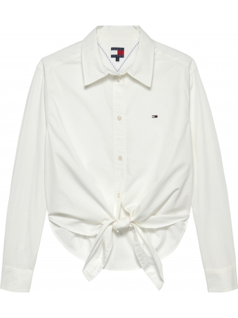 Tommy Hilfiger camicia in cotone bianco con nodo e micro logo