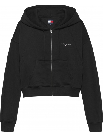 Tommy Hilfiger felpa cropped full zip con cappuccio in cotone nero con logo lettering