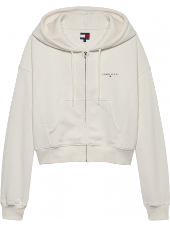 Tommy Hilfiger felpa cropped full zip con cappuccio in cotone panna con logo lettering