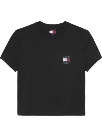 Tommy Hilfiger T-shirt in cotone nero con logo bandiera sul retro