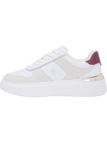 Tommy Hilfiger SNEAKERS FASHION COURT IN PELLE E CAMOSCIO  BIANCA CON DETTAGLI ORO E BORDEAUX  monogramma TH