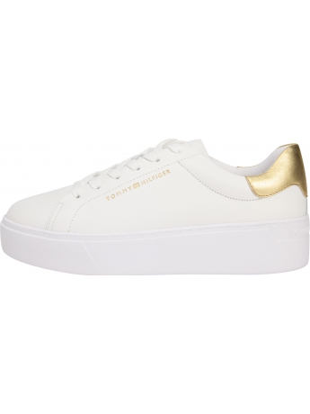 Tommy Hilfiger Sneakers  in pelle BIANCA con suola alta E DETTAGLIO ORO