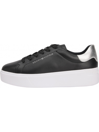 Tommy Hilfiger Sneakers  in pelle NERA con suola alta E DETTAGLIO ARGENTO