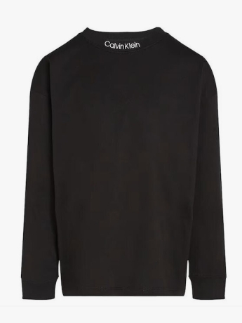 Calvin Klein tshirt nera kids/junior in cotone manica lunga logo lettering sul collo